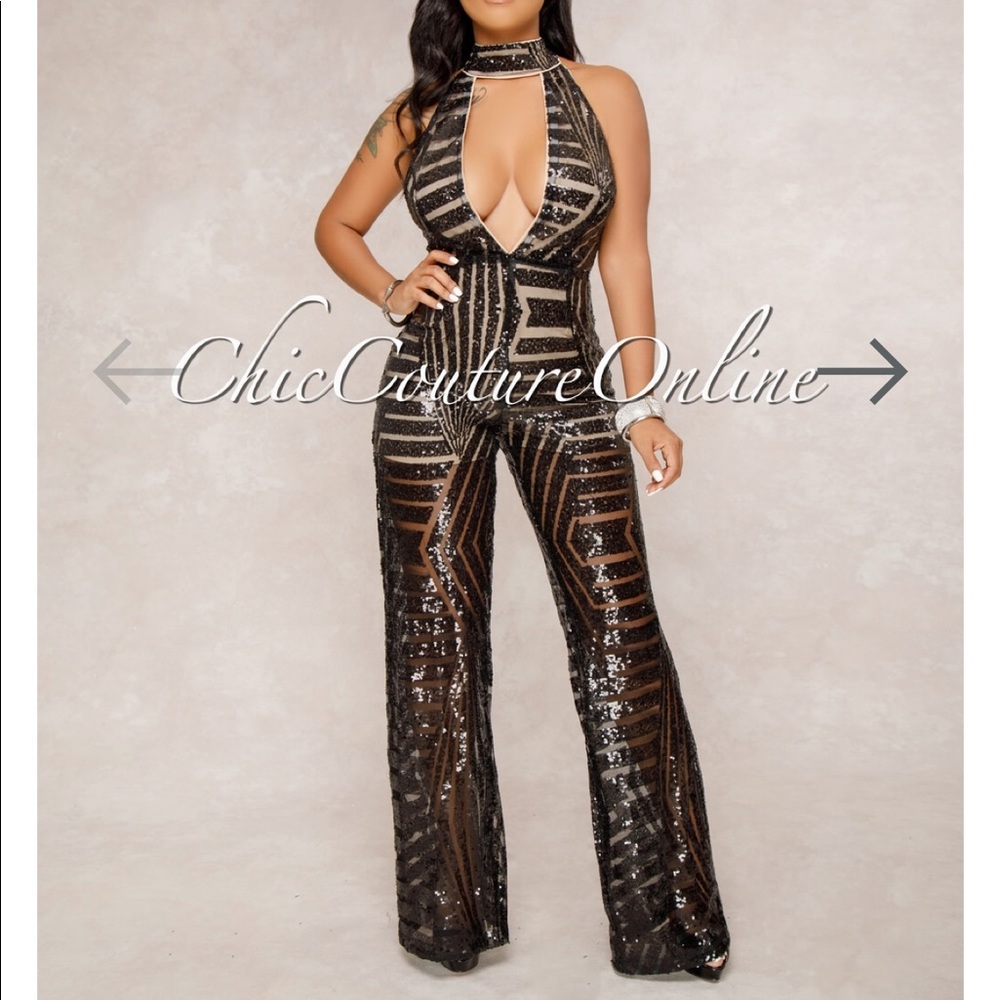 Jumpsuit halter ,  cutouts , sparkle